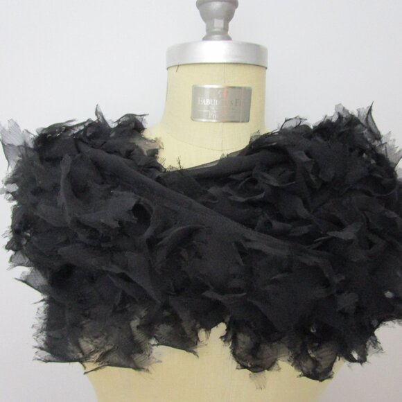 Raw Textured Silk Scarf Layover Wrap Coverup Black - Picture 5 of 9